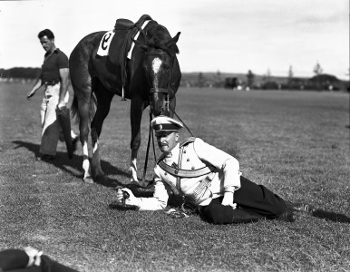 filming of Anna Karenina man and horse on field
